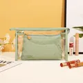 Two-piece light green travel toiletry set with transparent PVC outer bag and woven inner pouch - 19cmx3.2cmx11.8cm / Woven Green