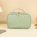 Waterproof mint green checkerboard vanity bag with gold zippers for travel storage - Rectangular Style (Creamy Green)