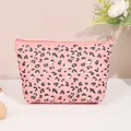 Pink leopard print PU leather cosmetic bag with high capacity and waterproof design - Trapezoid Cosmetic Pouch (X-159-2)