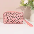 Pink leopard print cosmetic bag made of waterproof PU leather with wrist strap - Portable Bag With Wrist Strap (X-177)