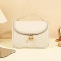Beige large capacity woven texture makeup bag with gold zipper and top handle - Checkered / Off White