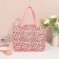 Pink leopard print PU leather makeup bag with large capacity and portable handle - Handheld Travel Bag (X-210)
