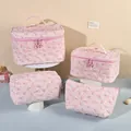 Pink floral quilted makeup bag set with 4 pieces featuring cute star zipper pulls - Multicolor Floral Bag Collection / Pink