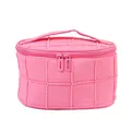 Pink quilted faux leather toiletry bag with soft plush edges and double zipper handle - Boston Handle Bag Style (x-183) / Rose Red