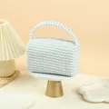 Light blue and white checkered woven pillow makeup bag with soft textured handle - Small / Sky Blue