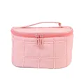Pink quilted travel makeup bag with gold double zippers and soft top handle storage - Boston Handle Bag Style (x-183) / Peach Pink