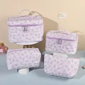 4-piece set of purple floral jacquard makeup bags with star-shaped zipper details - Multicolor Floral Bag Collection / Purple