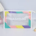 Frosted white PVC washbag with colorful rainbow edges and large capacity storage - White