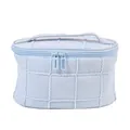 Light blue quilted large makeup bag with white fuzzy grid details and top handle - Boston Handle Bag Style (x-183) / Haze Blue