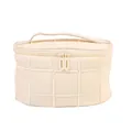 Cream quilted travel makeup bag with top handle and double zipper closure in large size - Boston Handle Bag Style (x-183) / Beige Apricot
