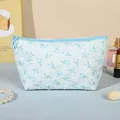 Borsa per trucco azzurra in jacquard floreale con cerniera a stella da viaggio - Articolo singolo / Blu