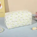 White floral embossed makeup bag with yellow flower patterns and large storage capacity - Beige