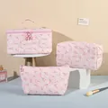 Set di 3 borse cosmetiche in jacquard floreale rosa con cerniera a stella su supporti - Kit Borsa per Trucchi e Astuccio / Rosa