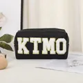 Grande borsa trucco in pelle PU nera con ricamo KTMO e decorazione in paillettes oro - Nero