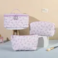Set di 3 borse da toilette viola a fiori trapuntate con cerniera a forma di stella - Kit Borsa per Trucchi e Astuccio / Viola