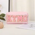 Borsa da trucco rosa in pelle PU con lettere KTMO ricamate e dettagli glitterati oro - Rosa