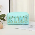 Borsa trucco verde menta in pelle PU con ricamo chenille KTMO e cerniera dorata lussuosa - Verde chiaro