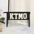 Portable black PU and transparent PVC travel makeup bag with KTMO chenille letter patches - Stitched Transparent Style (X-152-3#) / Black