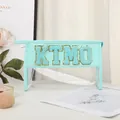 Mint green PU leather makeup bag with transparent PVC and embroidered KTMO letters - Stitched Transparent Style (X-152-3#) / Light Green