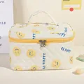 Quilted cream cosmetic bag with yellow smile face print and Be Happy slogan - Large / Yellow Smiley Face