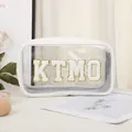 Portable white PU and transparent PVC makeup bag with KTMO towel embroidery letters - Fully Transparent Handheld (X-219-1#) / White