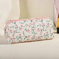 Quilted floral makeup bag with pink flower print and secure metal zipper closure - Pink Floral