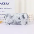 Large gray marble tie-dye makeup bag with heart quilting and silver zipper - 19.3cm x 9cm x 10.2cm / Gray