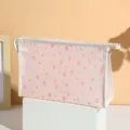 Pink transparent polka dot mesh makeup bag with a cream white reinforced border - X-152 / Pink