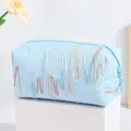 Neceser azul claro con bordado de ondas coloridas y almacenamiento de gran capacidad - X-208 Azul
