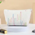Neceser blanco portátil con bordado de ondas coloridas y colgante de estrella fina - X-159-2 Blanco Crema