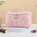 Neceser de jacquard rosa con bordado arcoíris y cremalleras de estrella para viaje - X-158-3 Rosa