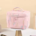 Neceser rosa acolchado con bordado de ondas de colores y cremalleras de estrella - X-135 Grande Rosa