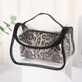 Leoparden-Kosmetiktaschen-Set mit transparenter PVC-Hülle und robustem Tragegriff oben - Leoparden 2-in-1-Stil (X-804) / Dunkelkaffee
