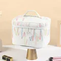 Neceser de maquillaje blanco con bordados ondulados de colores y tirador de estrella - X-135 Grande Blanco Crema