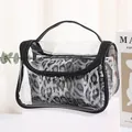 Durchsichtige PVC-Waschtasche mit Innenfach im Leopardenmuster und Tragegriffen - Leoparden 2-in-1-Stil (X-804) / Schwarz