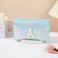 Neceser láser azul claro holográfico con la letra A bordada para viajes y aseo - Letra A / Azul claro