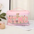 Rosa transparente Kosmetiktasche mit KTMO-Chenille-Stickerei und Gold-Pailletten - 21*15*12.3 / Rosa