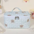Trousse de maquillage matelassée bleu clair avec motifs oursons et poignée solide - Bleu/Ours