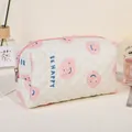 Quilted bear cosmetic bag in off-white with pink smile design and zip closure - Pink Smiley Face / 19.5*8.5*11CM / Pink/Smiley