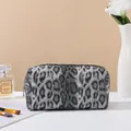 Portable gray leopard print PU vanity bag with durable zipper and large capacity - Regular Leopard Style (X-208) / Black