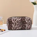 Portable leopard print makeup bag with gold zipper and stylish vintage pattern finish - Regular Leopard Style (X-208) / Dark Coffee