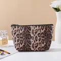 Chic leopard print makeup bag with a sturdy trapezoid shape and durable black zipper - Trapezoid Leopard Style (X-159-2) / Dark Coffee