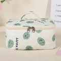 Trousse de maquillage matelassée crème avec smiley vert et imprimé BE HAPPY - Green/Smiley