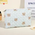 Blue quilted cartoon bear makeup bag with checkerboard pattern and large capacity - Medium / Blue/Bear
