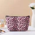 Pink leopard print cosmetic bag with black zipper and spacious trapezoid design - Trapezoid Leopard Style (X-159-2) / Rose Red