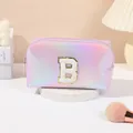 Holographic laser makeup bag with pink-purple gradient and embroidered B patch - Letter B Style / 19.5cmx8.5cmx11cm / Purple