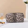 Large capacity makeup bag featuring vintage leopard print pattern with a zipper closure - Regular Leopard Style (X-208) / Beige Coffee