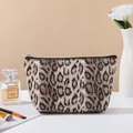 Trapezoid leopard print makeup bag with black zipper and vintage aesthetic finish - Trapezoid Leopard Style (X-159-2) / Beige Coffee
