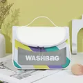Portable macaron makeup bag with tricolor stripes and transparent frosted window - 22.5*16.5*15.2CM / White
