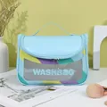 Sky blue large capacity wash bag with transparent window and colorful wave pattern - 22.5*16.5*15.2CM / Blue